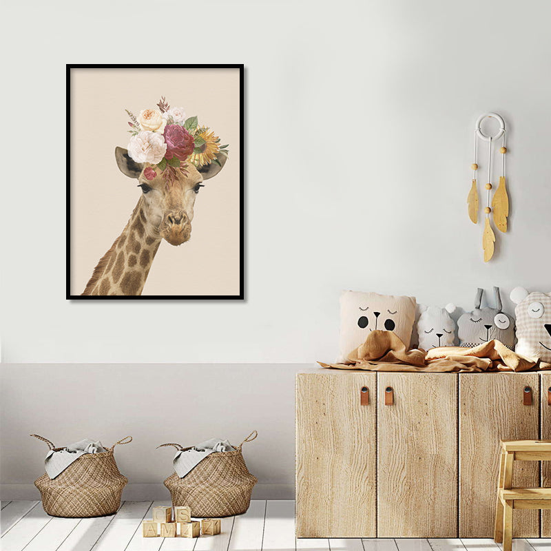 Giraffe Floral Head Wall Art Canvas Print for Kids Room