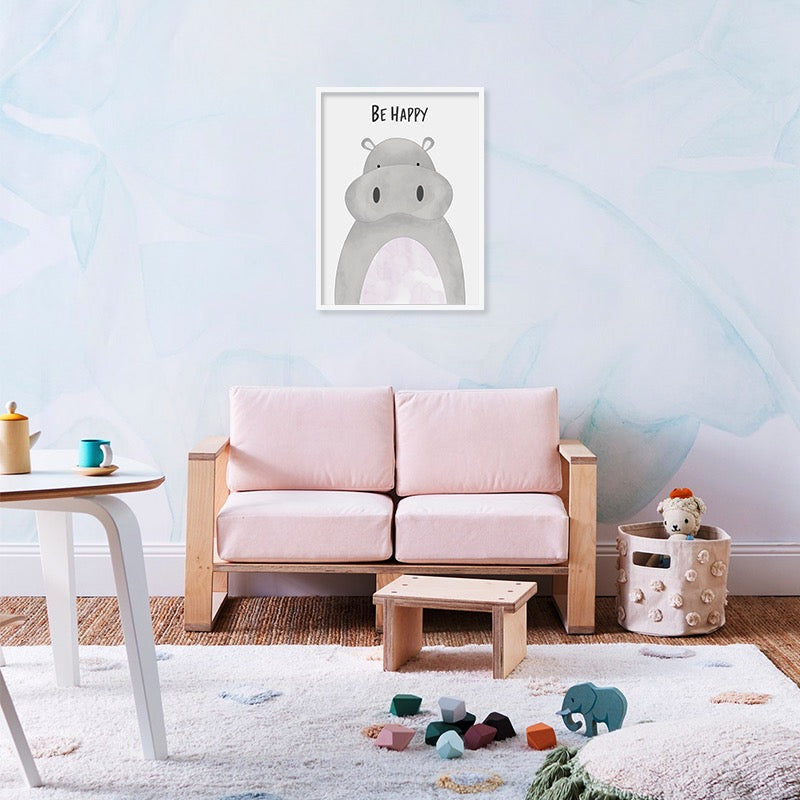Watercolour Hippo Wall Art Canvas Print for Kids Room