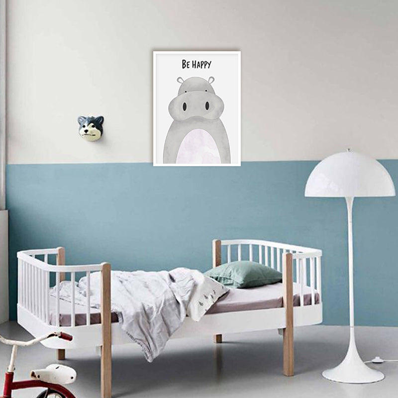 Watercolour Hippo Wall Art Canvas Print for Kids Room
