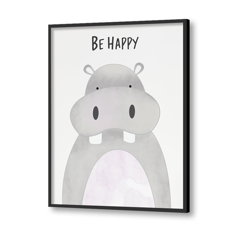 Watercolour Hippo Wall Art Canvas Print for Kids Room