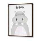 Watercolour Hippo Wall Art Canvas Print for Kids Room
