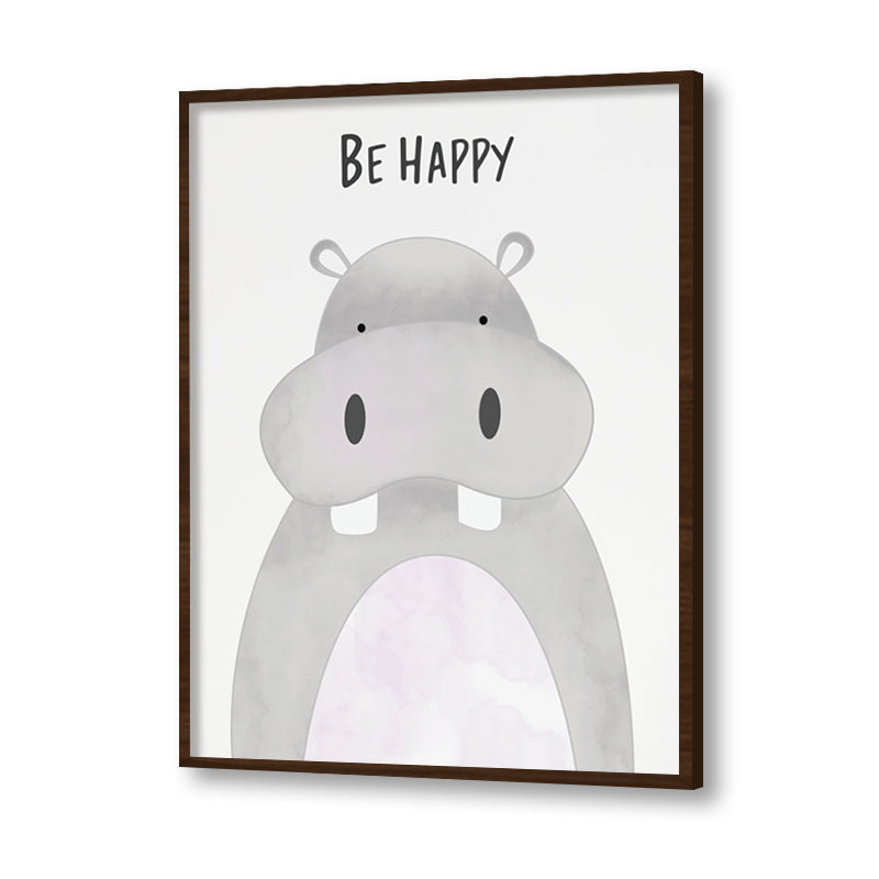 Watercolour Hippo Wall Art Canvas Print for Kids Room