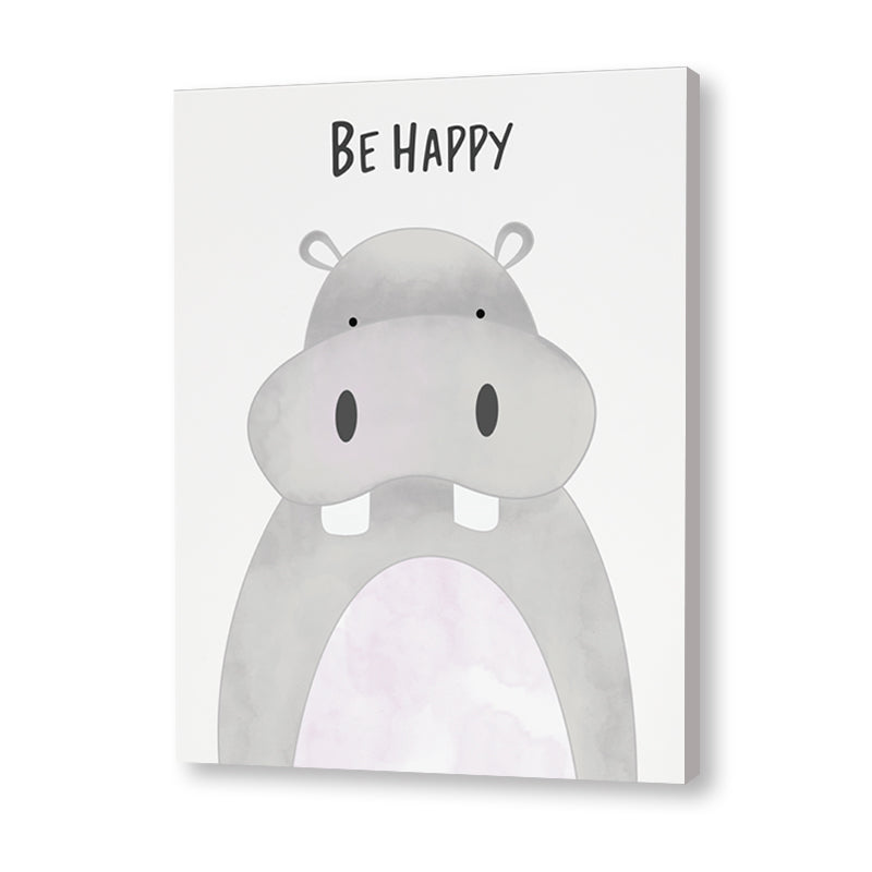 Watercolour Hippo Wall Art Canvas Print for Kids Room