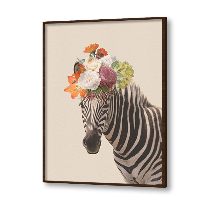 Zebra Floral Head Wall Art Canvas Print for Kids Room