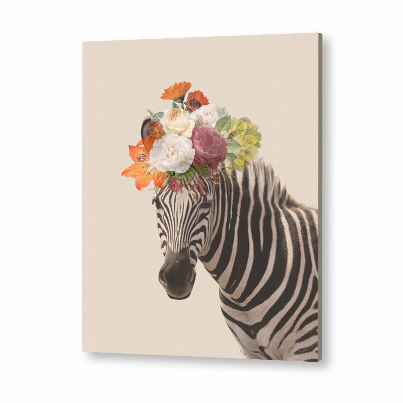 Zebra Floral Head Wall Art Canvas Print for Kids Room