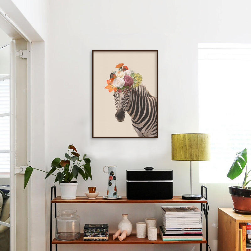 Zebra Floral Head Wall Art Canvas Print for Kids Room