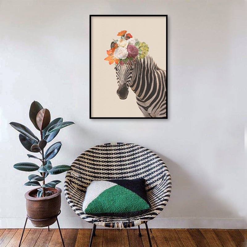 Zebra Floral Head Wall Art Canvas Print for Kids Room