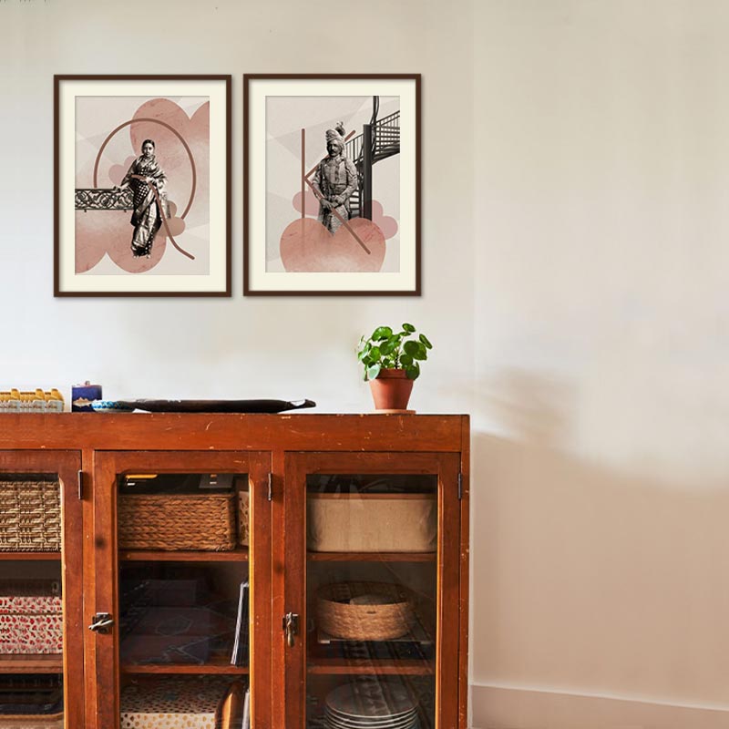King and Queen of Heart Vintage Artwork Canvas Print for Wall shown in a room