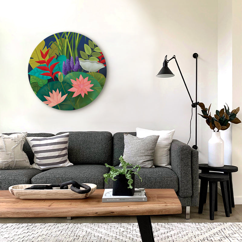 Tryst With Nature 1 (Round) Artwork Canvas Wall Print shown in a room