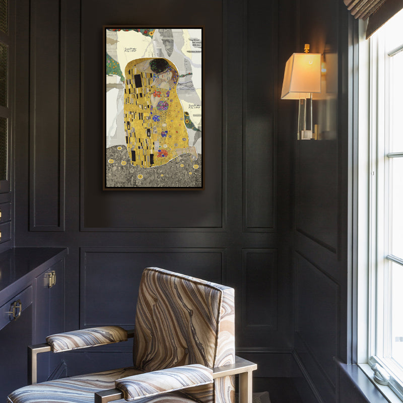 The Kiss Famous Painting Artwork Canvas Print shown in a room