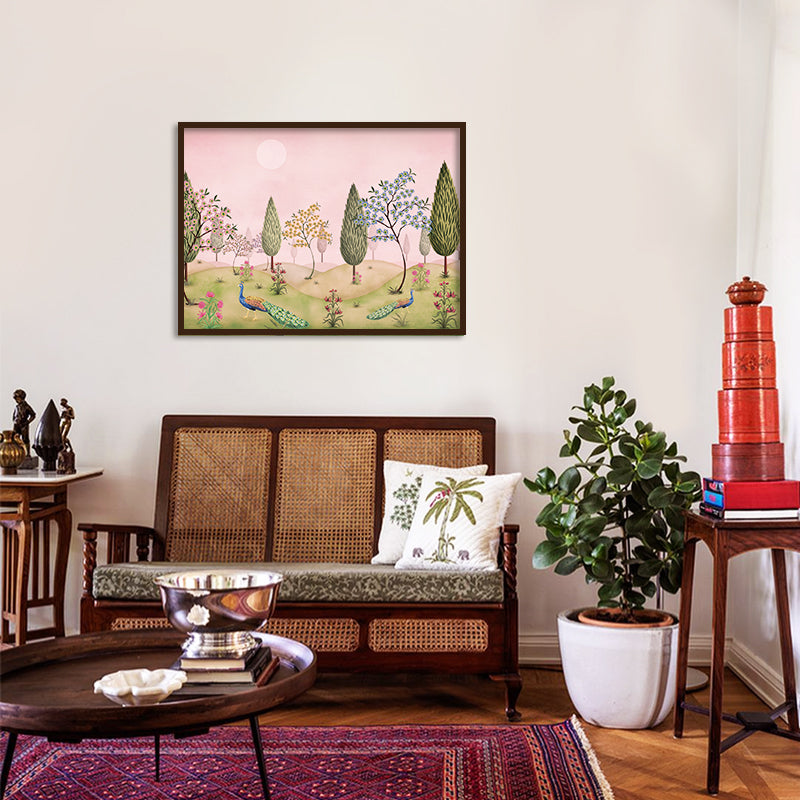 Mor Bagh Traditional Artwork Canvas Print for Wall shown in a room